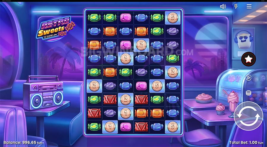 Retro Sweets Gameplay — 6×9 cluster-Slot von Push Gaming